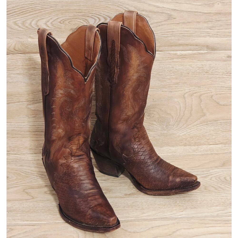 Dan Post Womens Lauryn Western Boots Snip Toe Size 8 M Python Print Leather 3784 - Picture 11 of 11